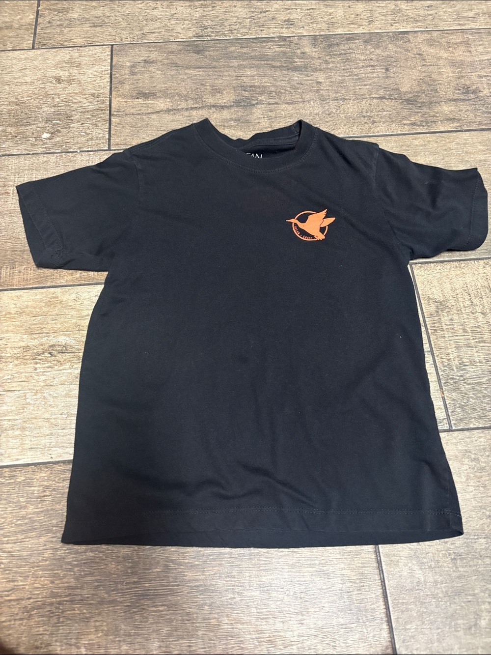 Boys Black Crewneck T-Shirt with Orange Bird Logo